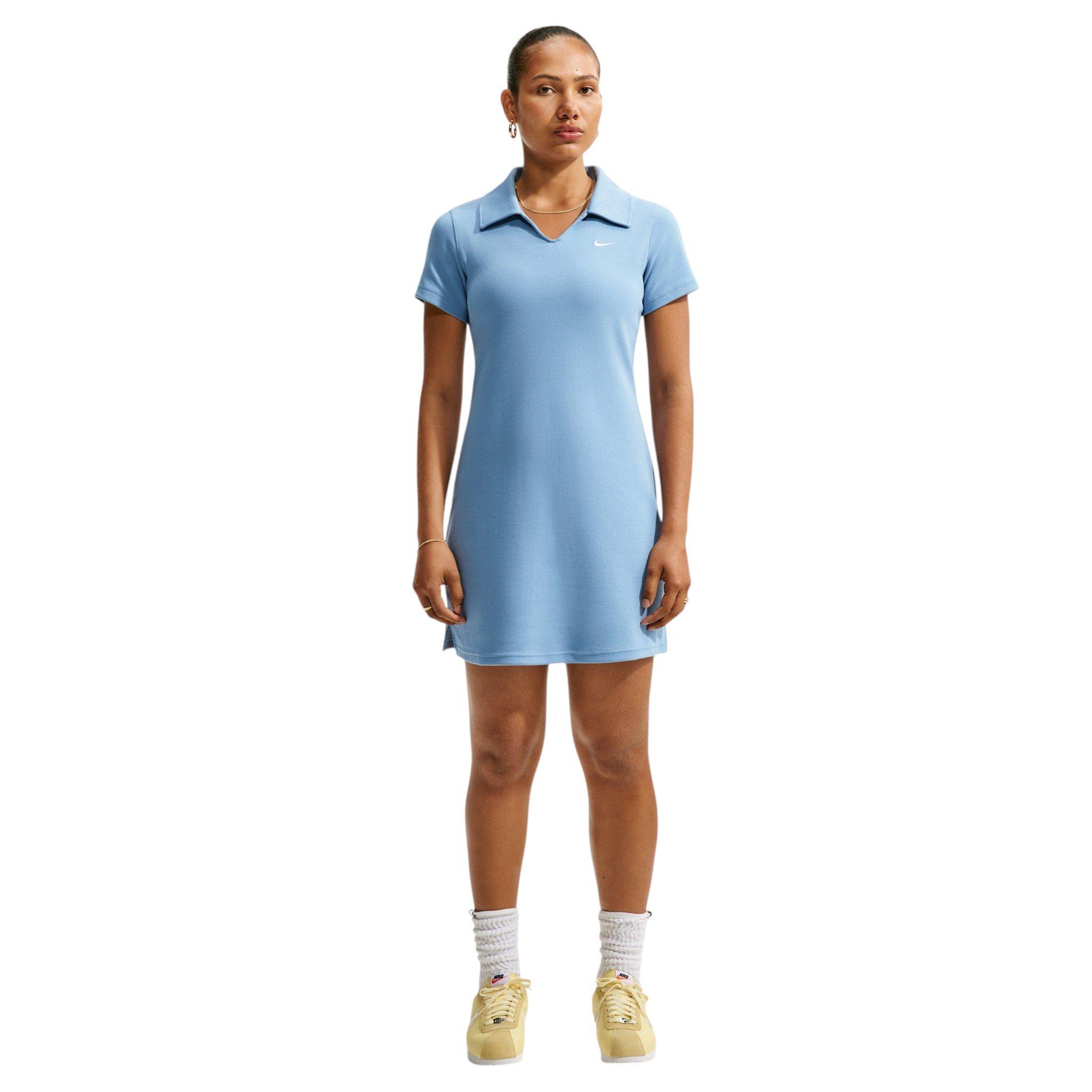Nike Women's Sportswear Chill Knit Slim Polo Dress - Blue/White - BLUE/WHITE